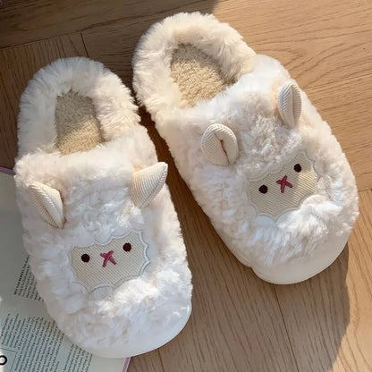 Cotton Slippers Female Autumn and Winter Couple Home Indoor Plush Slippers Cute Sheep Non-slip Warm Slides Male Flat Shoes