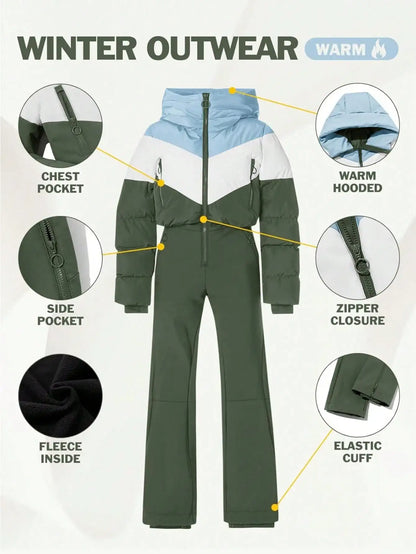 Fisoew thermal Snowsuit For Women Waterproof One Piece Ski Suit Cold Weather Outdoor Gear  Winter Ski Wear  Winter Snowboarding