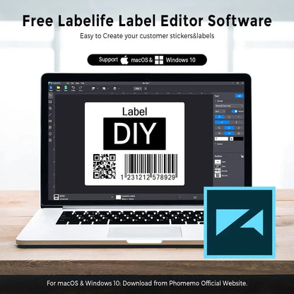 Phomemo M220 Label Printer Portable Handheld Thermal Maker Bluetooth Barcode QR Code Sticker Paper Rolls Labeller White 75mm Tag