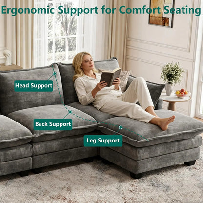 Cloud Couch Modular Sectional U Shaped Sofa with Movable Ottoman Comfy Chenille Living Room Furniture Customized