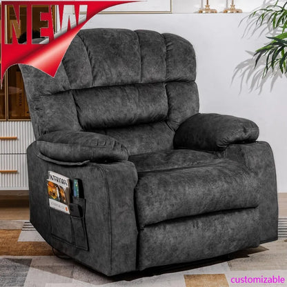 The New-Recliner Chair Modern Ergonomic Lounge Single Sofa Seat Living Room Gravity Recliners Foam Filling 2 Cup Holders & Side