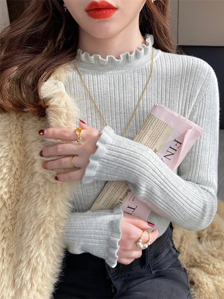 Turtleneck Sweater Women Fashion 2025 New Binding Stretch Tops Women Knitted Pullovers Long Sleeve Bottoming Knitted Sweater