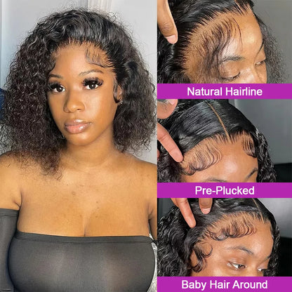 Short Curly Bob Wigs Human Hair 250% Glueless Brazilian Closure Frontal Wigs Without Glue Pre Cut Lace Wigs For Women On Sale