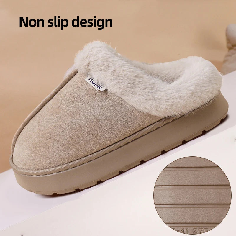 Winter Warm Plush Indoor Slippers for Women Men Non Slip Soft Sole Cotton Shoes Woman Cozy Thick Platform Fluffy House Slippers