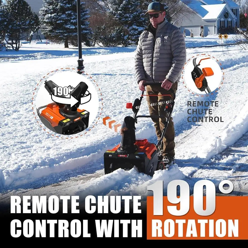 Cordless Snow Blower Battery Powered 18 Inch Remote Chute Control Brushless Motor Quiet Operation 58V 5Ah LED Lights Efficient