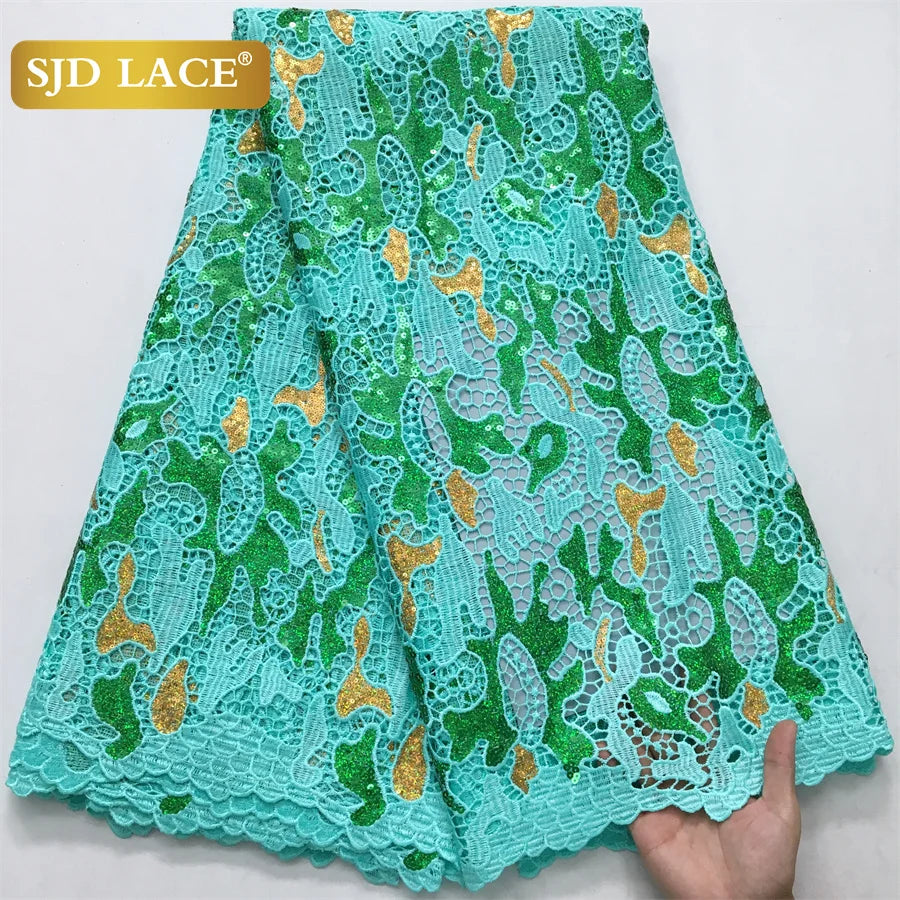 SJD LACE Nigerian Sequins Water Soluble Lace Fabrics 2025 High Quality African 5Yards Guipure Cord Lace for Women Dress Sew 4046