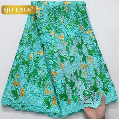 SJD LACE Nigerian Sequins Water Soluble Lace Fabrics 2025 High Quality African 5Yards Guipure Cord Lace for Women Dress Sew 4046