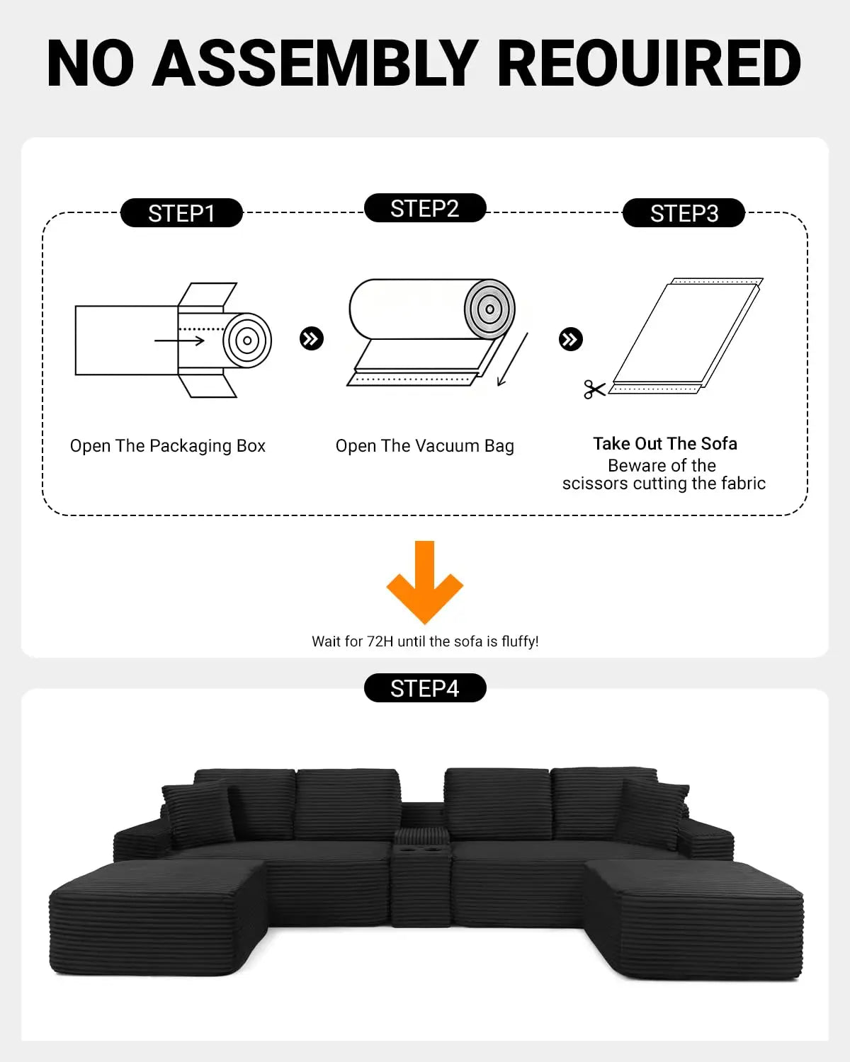 125" Oversized Modular Sectional Sofa, Deep Seat Cloud L-Shaped Corduroy Couch with Cup Holders, USB Ports &, Customized