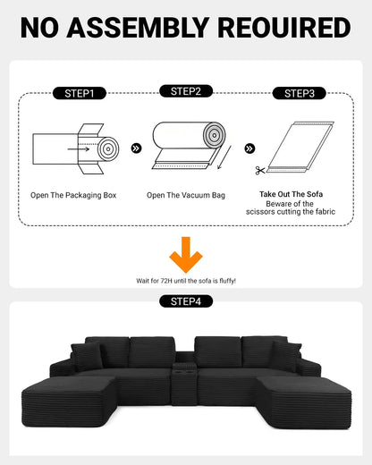 125" Oversized Modular Sectional Sofa, Deep Seat Cloud L-Shaped Corduroy Couch with Cup Holders, USB Ports &, Customized