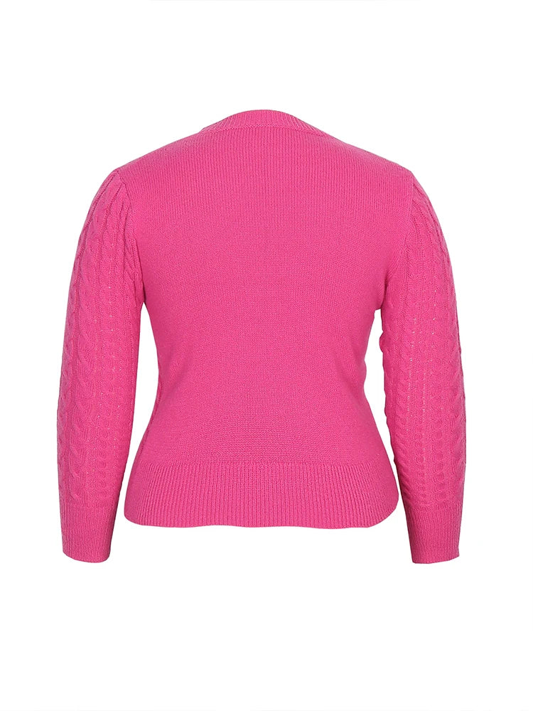 plus Size Solid Color Cutout Knit Sweater Long Sleeve Crewneck Pullover Slim Fit Jumper Sexy Fashion Tops for Women