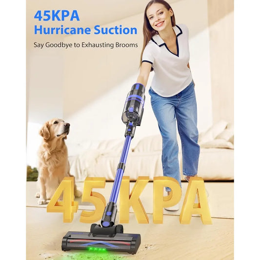 Cordless Vacuum Cleaner 45KPA Stick Vacuum Cleaners for Home 6-in-1 Rechargeable Lightweight Vacuum with Powerful Suction for C