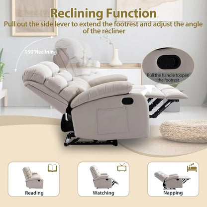 Manual 3 Seat Reclining Sofa Leather 3-Seater Manual Reclining Couch with Overstuffed Arms 3 Seater Couch Recliner, Customized
