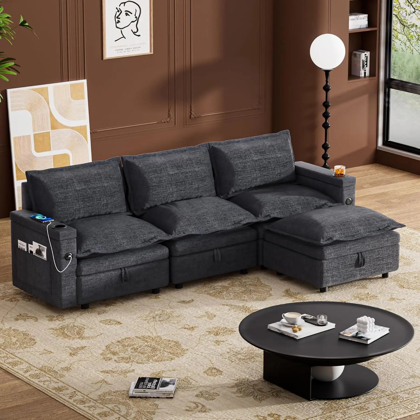 118" Cloud Couch Sectional,Boneless Couches for Living Room,Chenille Memory Foam Couch,Modular Sectional Sofa with, Customized