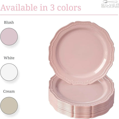 Vintage Disposable Plastic Dessert Plates 20 PC Heavy Duty Party Set 7.5 Inch Sturdy Reusable Fine China Look Ideal Events