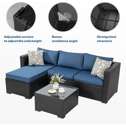 Bestseller5 pieces patio furniture sets, wicker outdoor sectional furniture with glass table and cushions, rattan patio conversa