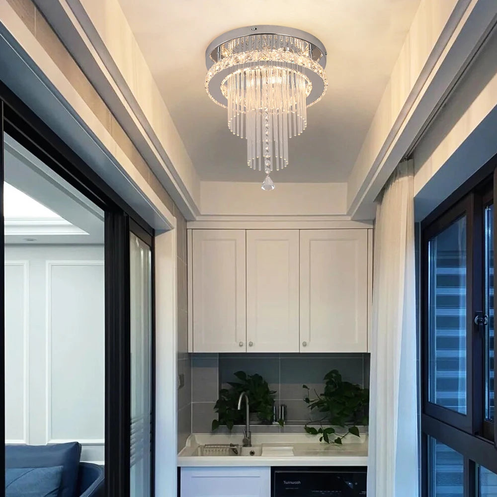 Modern Crystal Chandelier Ceiling Lamp Led Pendant Light Stainless Steel Fixture Aisle Lustre Dining Room Living Room Home Decor