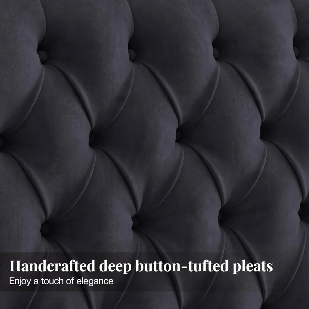 Queen Size Velvet Upholstered Bed Frame with Tall Headboard, Noise-Free, No Box Spring Needed, Black