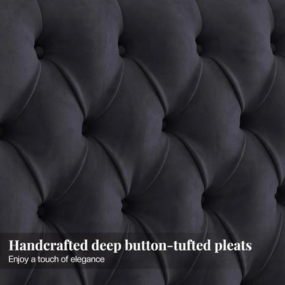 Queen Size Velvet Upholstered Bed Frame with Tall Headboard, Noise-Free, No Box Spring Needed, Black
