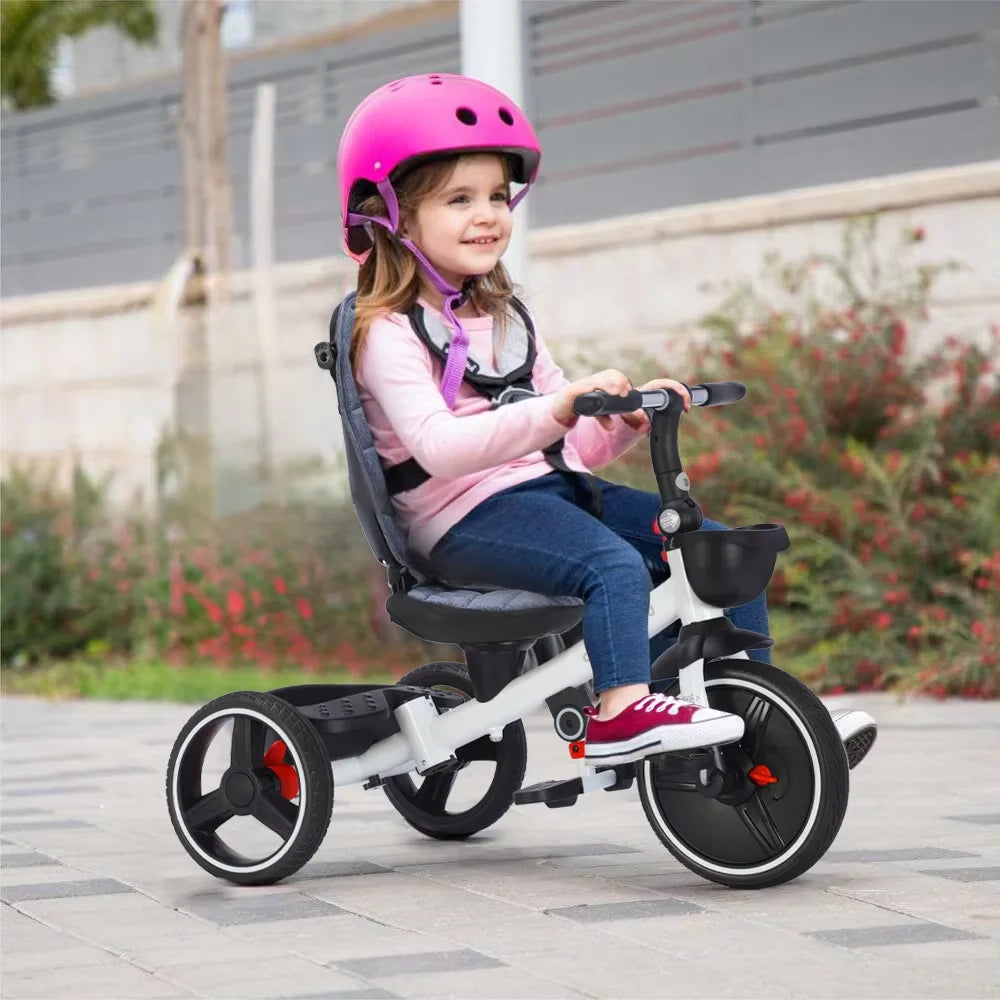 6-in-1 Folding Baby Tricycle - Adjustable Parent Handle, Safety Harness, Wheel Brakes & Removable Canopy | Kids Trike