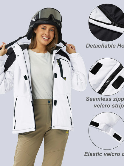 Womens Ski Jacket Waterproof Insulated Snow Jacket Warm Windproof Winter Coats with Hood Fleece Lined Jacket