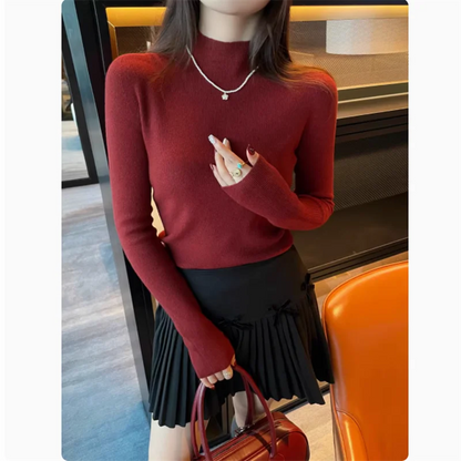 2025 Women's New Slim Long Sleeve Base Pullover Knitted Solid Color Turtleneck Sweater Versatile Autumn Winter Warm Tops