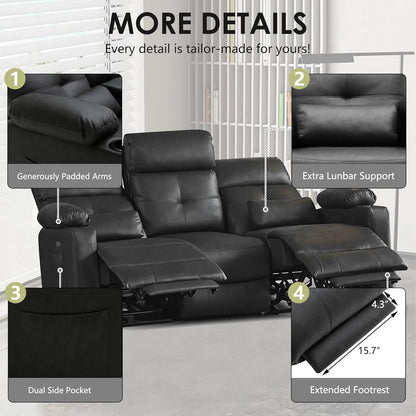 Power Reclining Sofa with Heat and Massage, Electric Reclining Couch with Extended Footrest, Wall Hugger Recliner, Customized