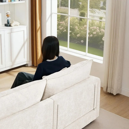 Beige Modular Sectional Sofa Cloud Couch L-Shape Convertible 3-Seater Chenille Upholstered with Ottoman Living Room