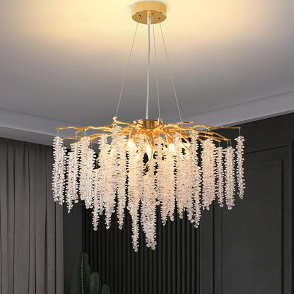 Branch style modern round crystal chandelier, G9 lamp holder (excluding light bulb), living room, bedroom, dining area, foyer