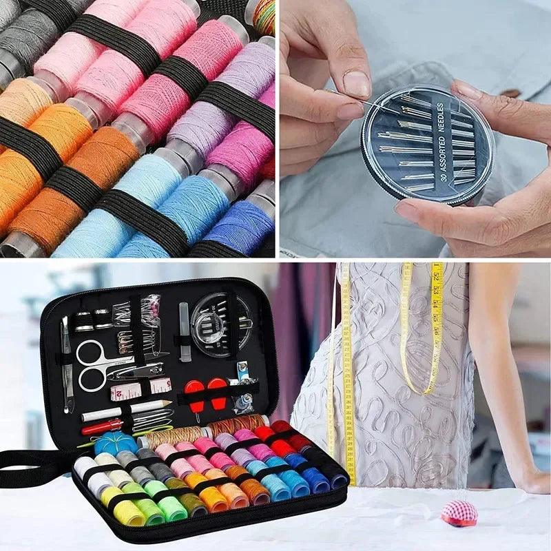 Sewing Kit with Threads Needles Storage Bag Scissors Tape Measure Buttons Portable Travel DIY Embroidery Handwork Sewing Box Set