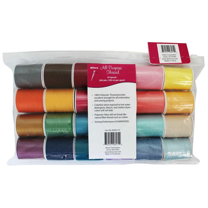 24 Piece 100% Polyester Sewing Thread Set Strong Durable Multi-Color 200 Yards Spools Ideal Quilting Crafting General Sewing