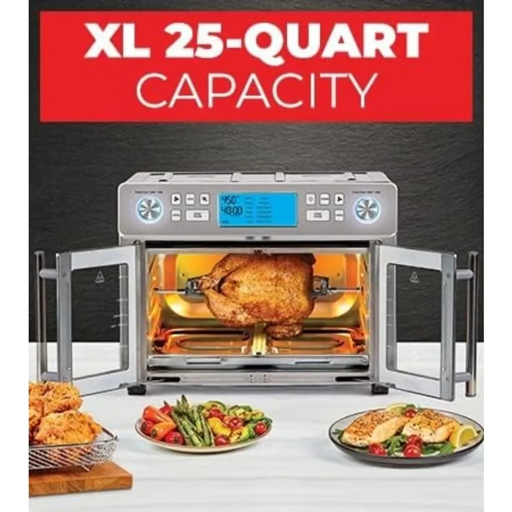 360 Air Fryer Oven Combo with French Door, 25 QT Extra Large Family Size Meals to Cook Two Foods