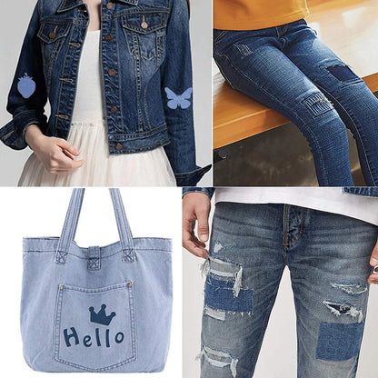 20pcs Jeans Denim Patches Iron On Elbow Knee Patches DIY Repair Kits For Clothing Pants Apparel Embroidered Sewing Fabric