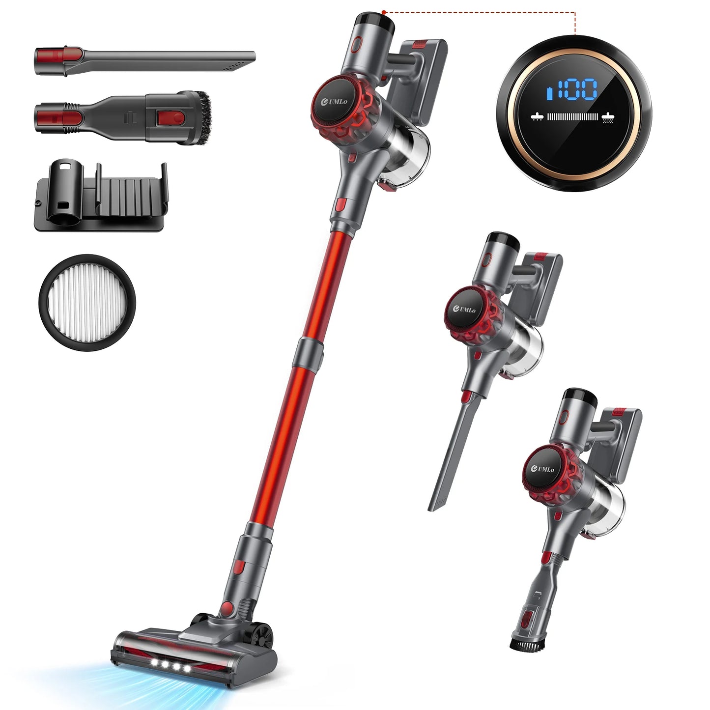 YISORA Cordless Vacuum Cleaner, 30Kpa 55Mins Running Time Wireless Vacuum Cleaner with Touchscreen for Pet Hair, Carpet