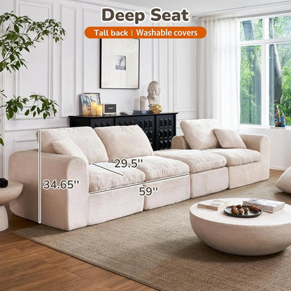 108" Boneless Cloud Sectional Couch for Small Living Room – L-Shape Modular Sofa with Ottoman, Deep Seat, Corduroy,, Customized
