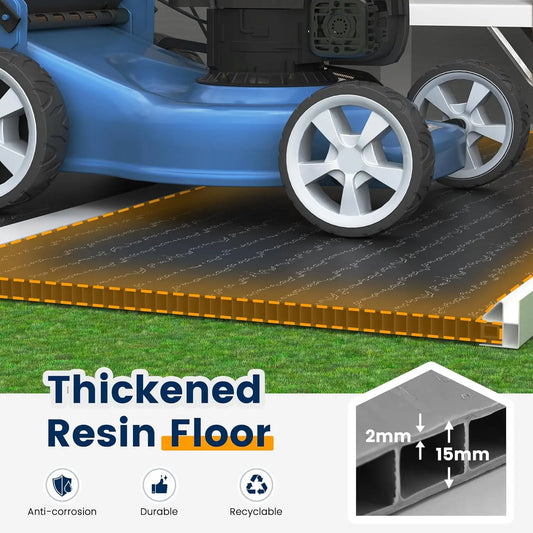 8x10 FT Resin Storage Shed with Floor & Lockable Door, Gray White Outdoor Shed