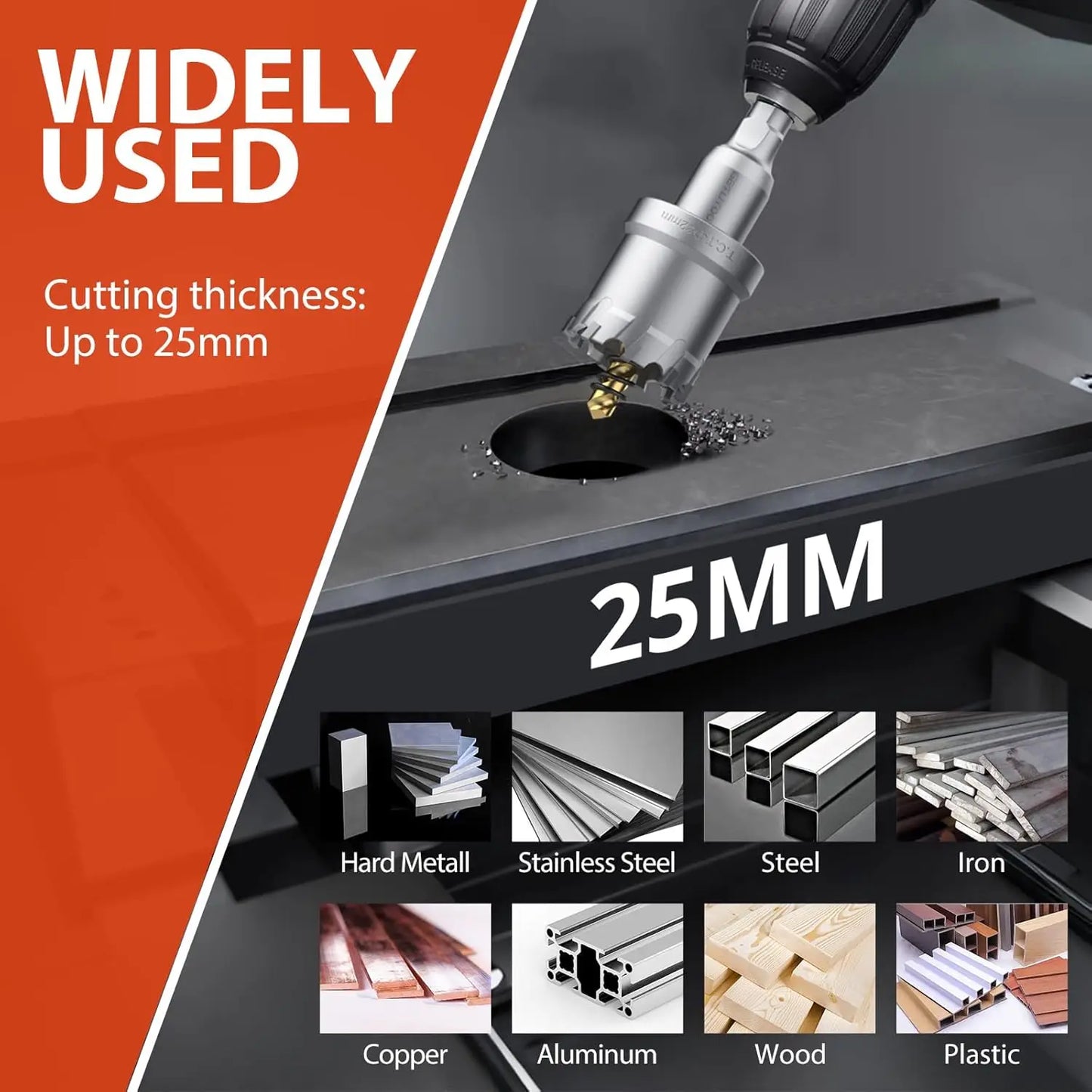 10Pcs TCT Hole Saw Set 16-53mm, Carbide for Metal/Plastic/Iron, w/Drill & Wrench