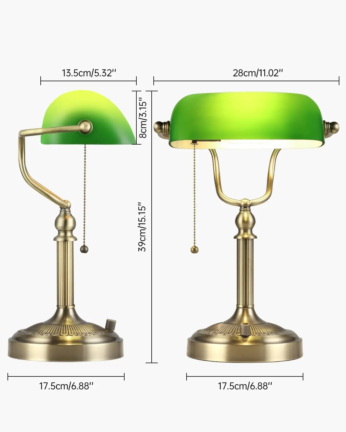 Green Glass Bankers Desk Lamp, Stepless Dimmable Table Lamp Plug in Fixture for Study, Office, LED Bulb Included