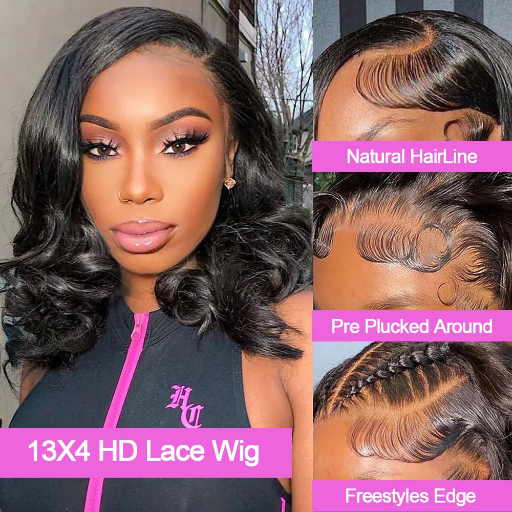 Glueless Body Wave Bob Wigs 13x6 Transparent HD Lace Frontal Wig 100% Human Hair Wigs Natural Wave Short Bob Wigs of Women