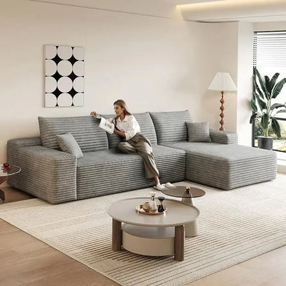 107.5" Boneless Corduroy Living Room Sofa – L-Shaped Cloud Sectional with Chaise, Modular Deep Seat & No Assembly