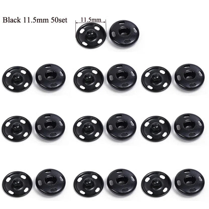10/50Set 10-21mm Metal Sew-on Snap Buttons Black Silver Color DIY Sewing Clothing Snap Fastener Buttons Craft Press Studs Button