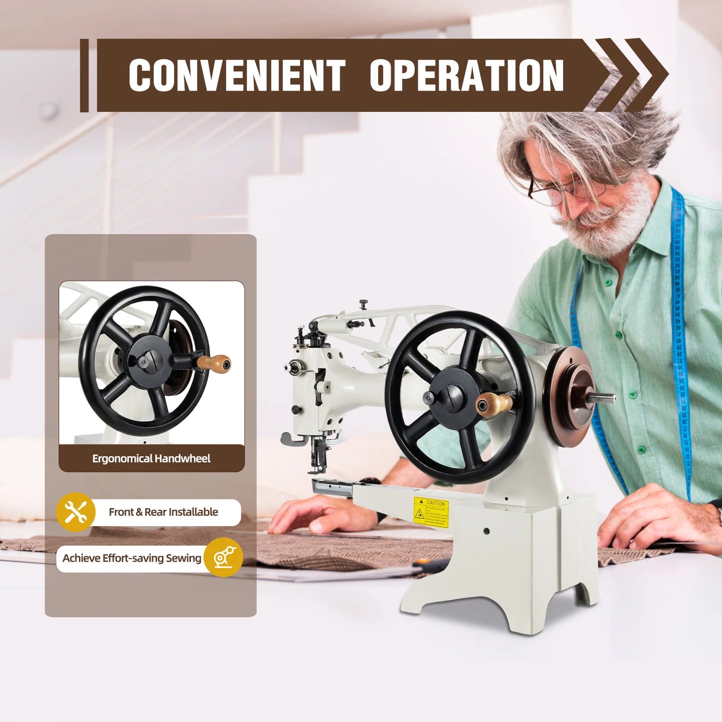 Heavy Duty Sewing Machine Cast Iron Manual Electric Compatible 500SPM for Leather Shoes Bags Canvas Repair SM-2972