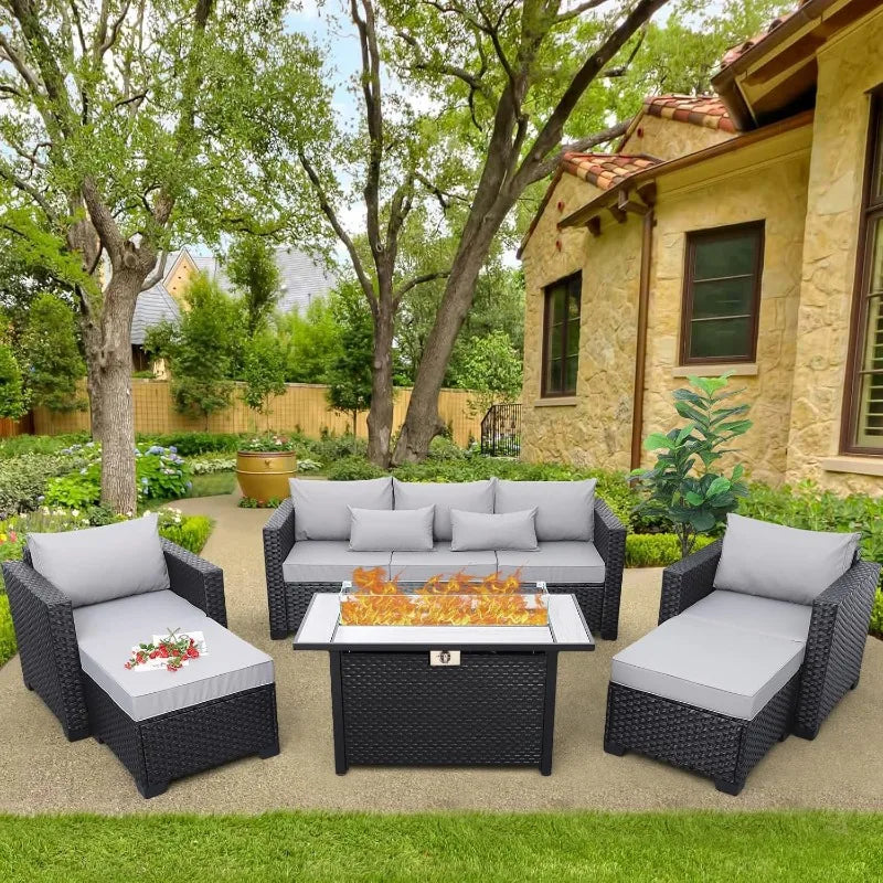 45" Light Grey 6-Piece Patio Set - 60,000 BTU Propane Fire Pit Table