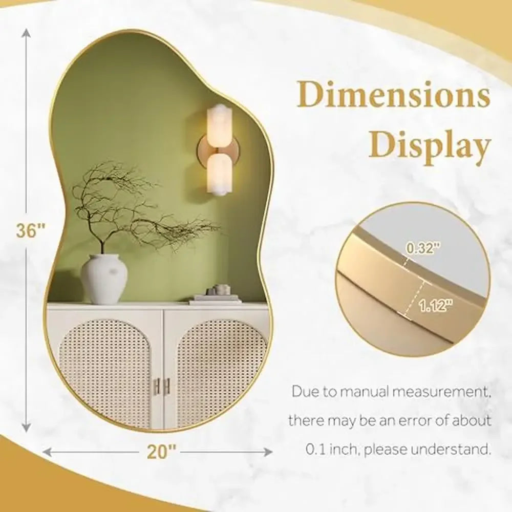 20"x36" Asymmetrical Wall Mirror Gold Frame Aviation Aluminum Alloy Bathroom Bedroom Decor