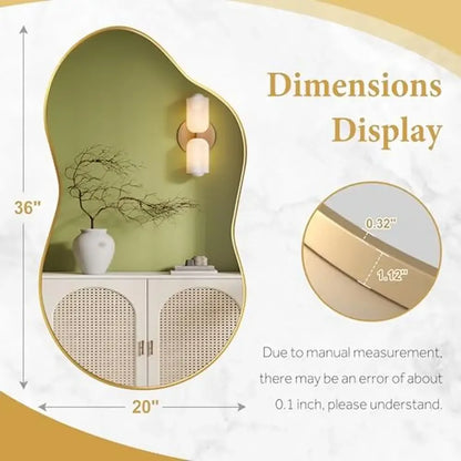 20"x36" Asymmetrical Wall Mirror Gold Frame Aviation Aluminum Alloy Bathroom Bedroom Decor