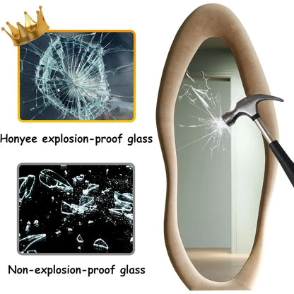 63x24 inch full-length mirror, irregular wave mirror hanging or leaning against the wall in the dressing room/bedroom