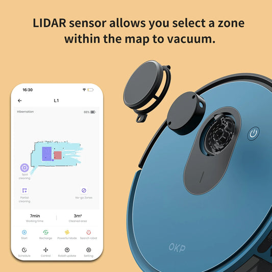 OKP L1 Robot Vacuum cleaner, 3800Pa suction with Lidar Navigation, 5L Dust-Bag Cleaning for up to 10 Weeks