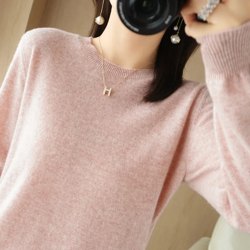 Autumn And Winter Cashmere Sweater Women's Crew Neck Pullover Casual Knitted Top Women's Short Undercoat Fashion 18 Colors