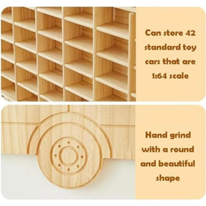 Wood Toy Car Display Rack, Holds 42 Diecast Cars Model Car Display Case 1/64 Scale Toy Cars Organizer Freestanding