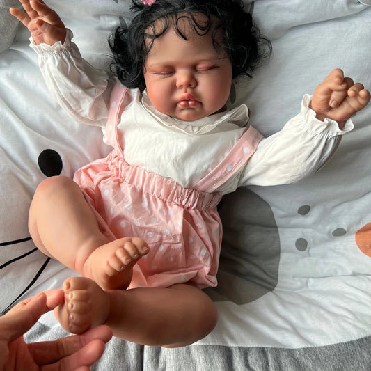 24/19Inch Two Size Pickle Dark Skin in Soft Cloth Body Lifelike Reborn Toddler Hand rooted Hair Cuddly Baby Girl Doll Baby