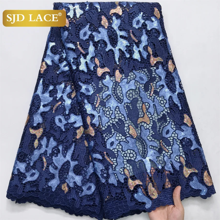 SJD LACE Nigerian Sequins Water Soluble Lace Fabrics 2025 High Quality African 5Yards Guipure Cord Lace for Women Dress Sew 4046